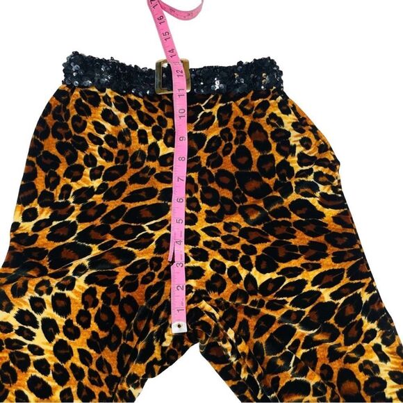 10/25🦋 Leopard Print Fuzzy Flare Costume Pants w/Black Sequin Waistband - Medium - Picture 15 of 15